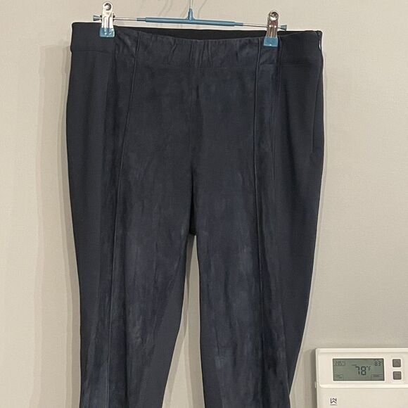 Lafayette 148 Gramercy Pants Navy Acclaimed Stretch Suede‎ Panel Knit Size 8 - Picture 3 of 9